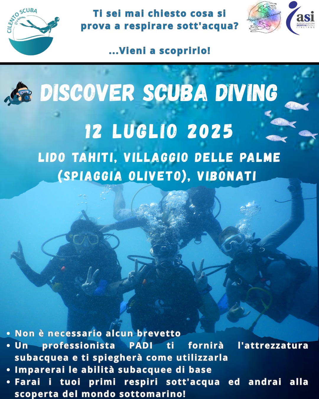 Discover Scuba Diving a Sapri il 12 Luglio 2025 presso la spiaggia dell'Oliveto