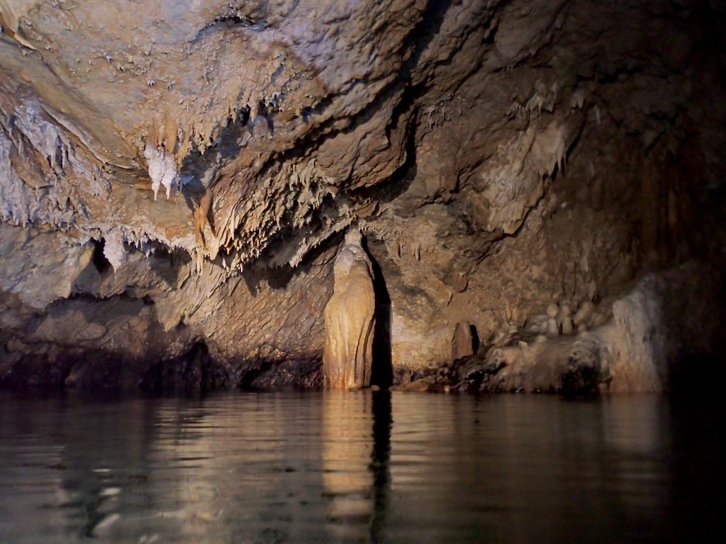 Stone formation in the cave dive site in Scario